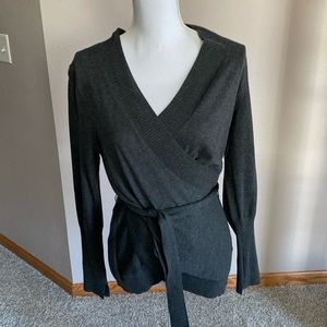 Etcetera gray faux wrap sweater